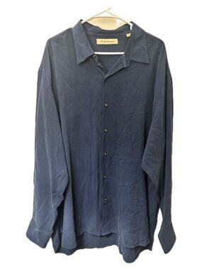 Tommy Bahama 100% Silk Button Up Shirt XXL Blue Luxury Relaxed Fit